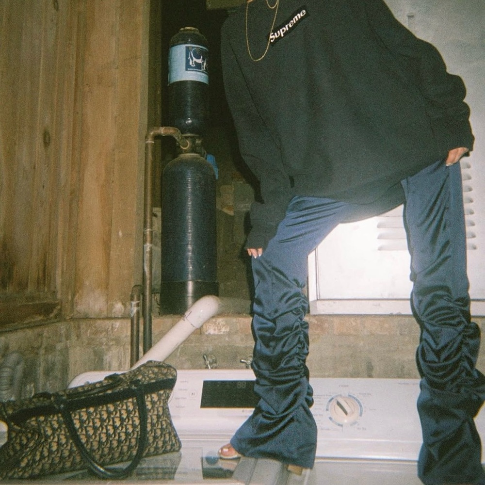 No Ties Handmade black satin Flare stack Pants